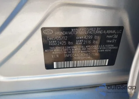 2013 Hyundai Sonata Limited from USA, damaged, VIN 5NPEC4AC8DH657196